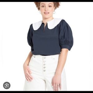 Eloquii contrast collar blouse navy size 16